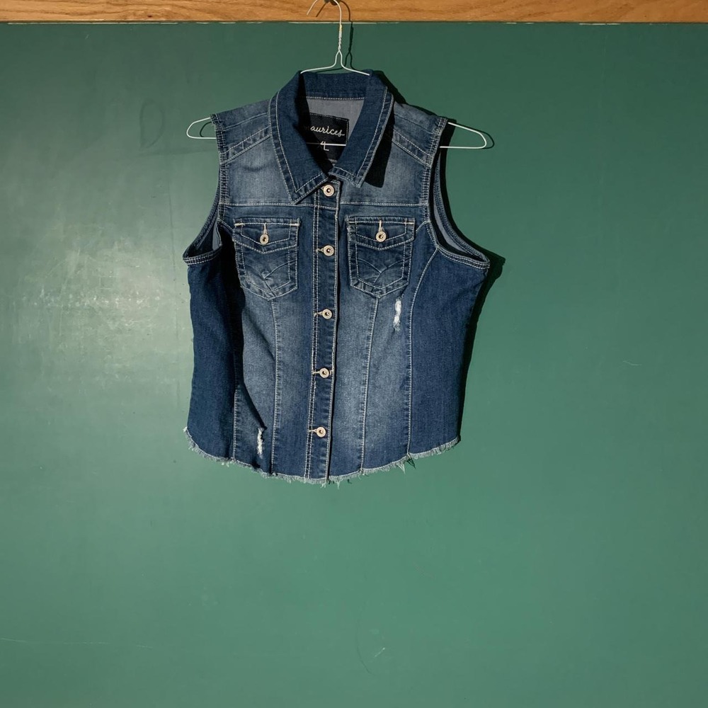 Maurices Kids XL Denim Vest Blue Stretchy Retro Distressed Kids XL